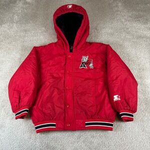 Vintage Starter Puffer Jacket Kids 5/6 Red Arkansas Razorbacks Hooded Snap NCAA